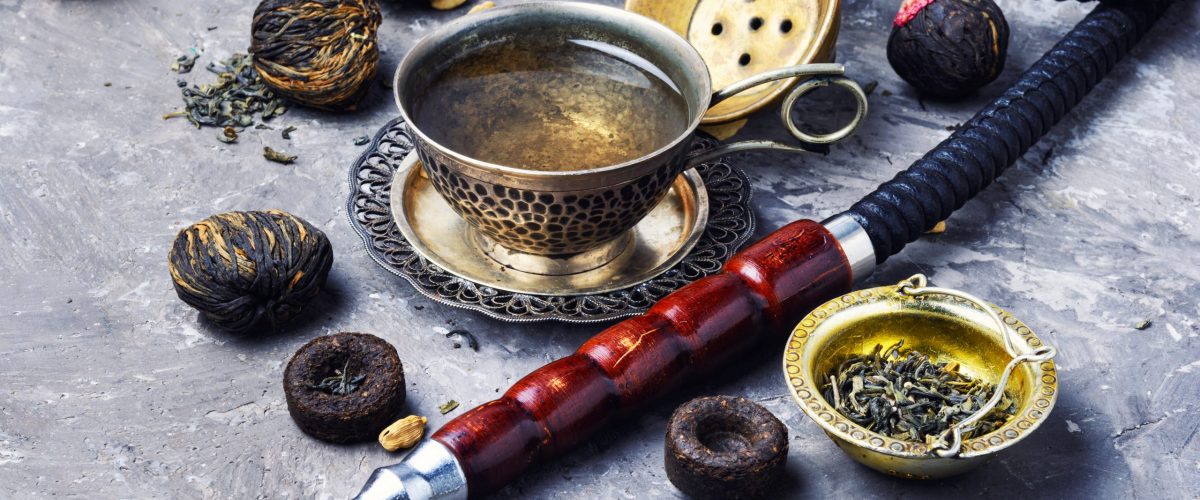 Oriental shisha hookah with aroma tea for relax.Shisha and tea